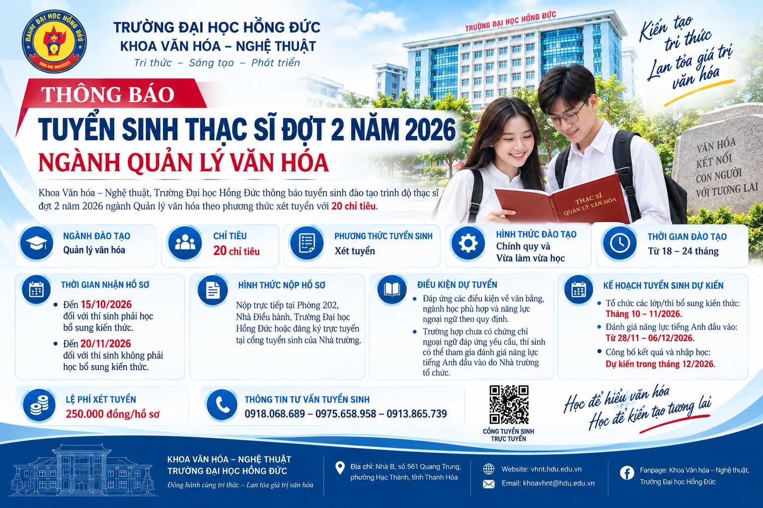 TUYỂN SINH THẠC SĨ ĐỢT 2 NĂM 2026 NGÀNH QUẢN LÝ VĂN HÓA